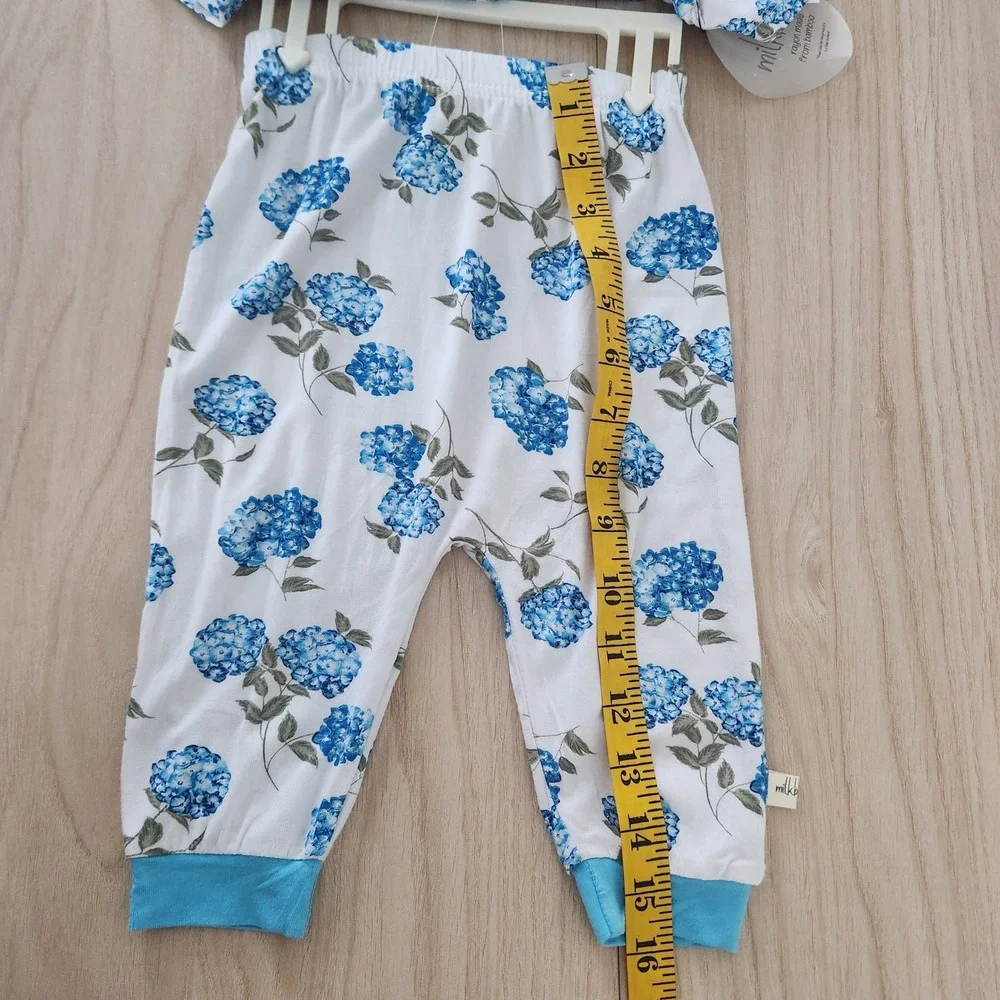 Milkberry Baby Girls 6-9M Blue Hydrangea Bamboo 3 Piece Bodysuit Legging Set NWT